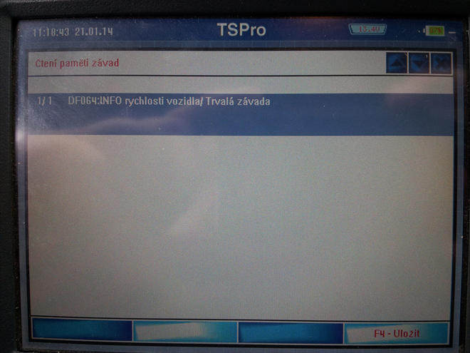 Tato závada se načetla až po 3 testovacích jízdách