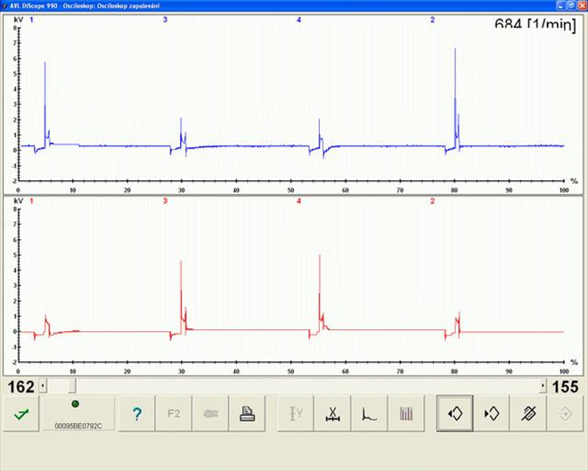 osciloskop zapalování - volnoběh
