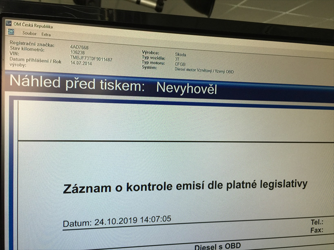 Emisním testem dle legislativy neprošel.