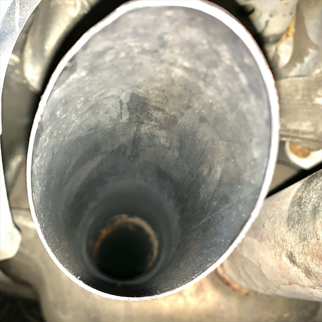 Inside of tailpipe before wiping