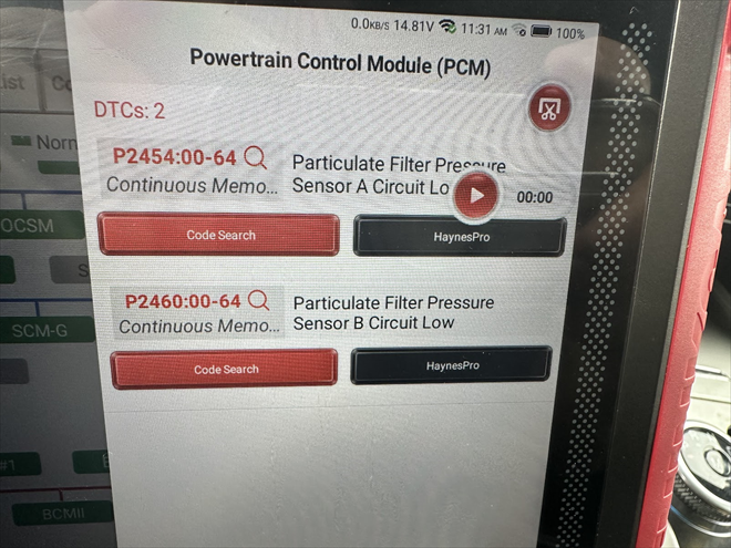 Chybové hlášení po vypinování pinu C82 na ECU