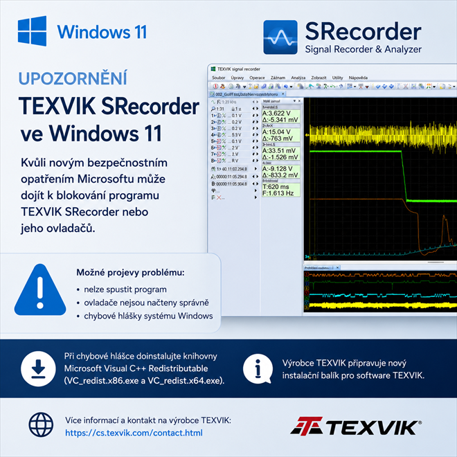 TEXVIK SRecorder ve Windows 11: možné potíže se spuštěním programu a ovladačů